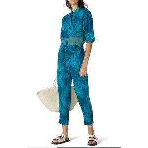 Paradised JORDANA Teal Leaf Print and Mesh Jumpsuit Size XL